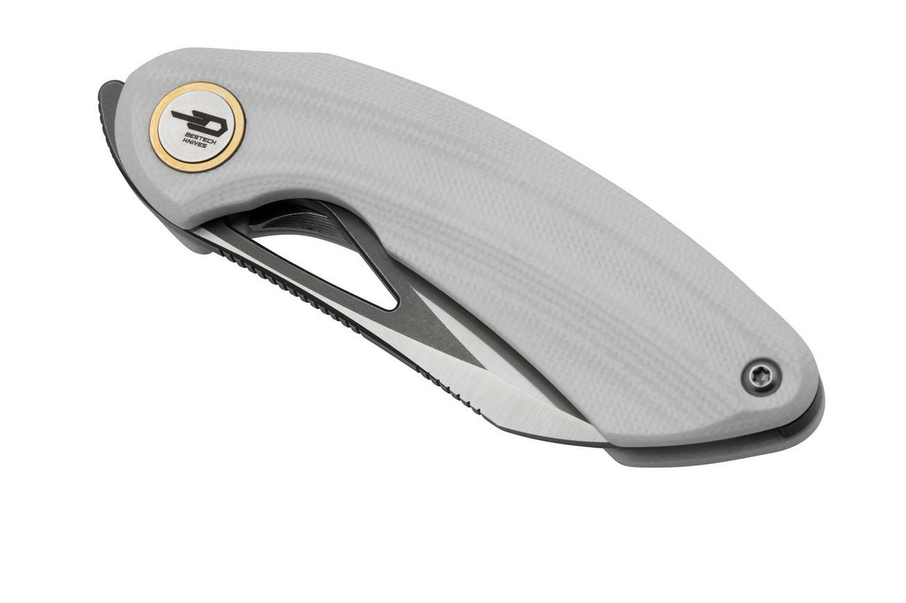 Bestech Bihai Grey DLC Stonewashed Satin, White G10 BG53E zakmes, Ostap Hel design