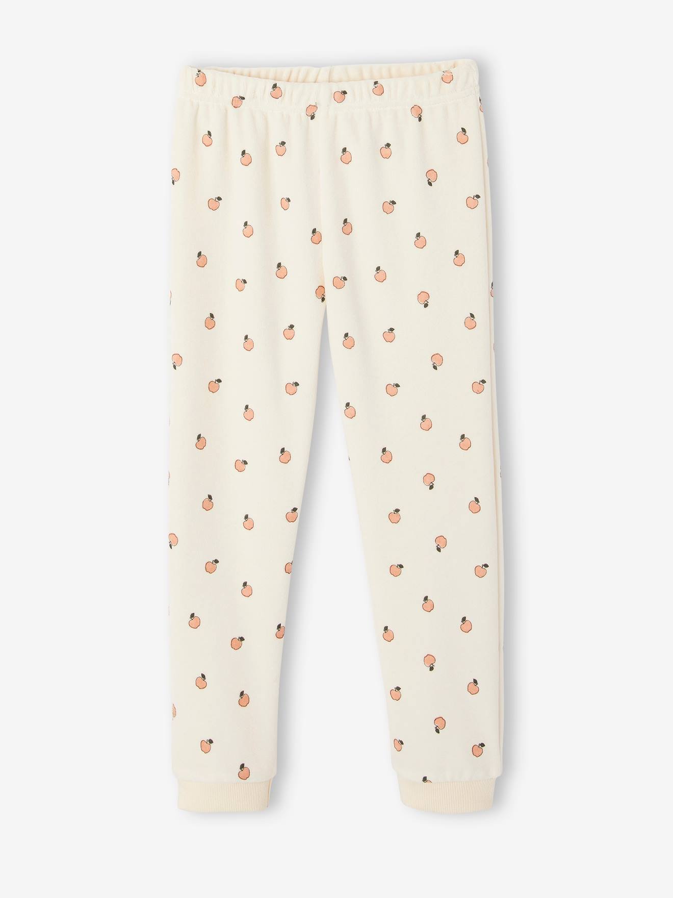 Pijama de veludo com estampa de pêssego para meninas