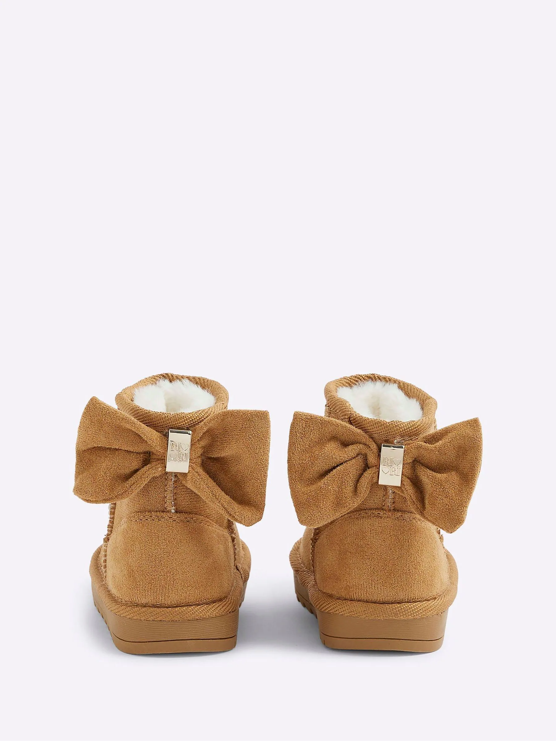 River Island Girls Suedette Bow Fur Lined Boots