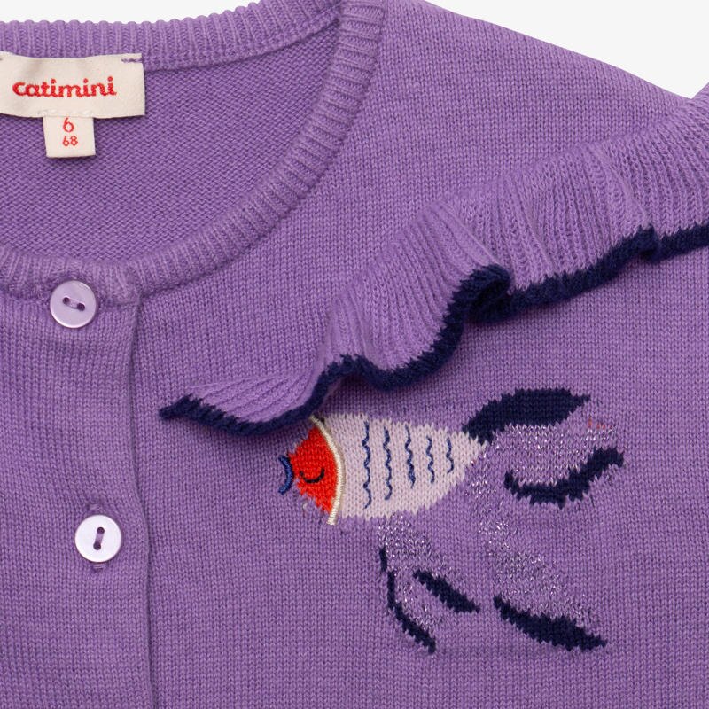 Cardigan bébé fille tricot brodé poissons violet Catimini Mauve Violet