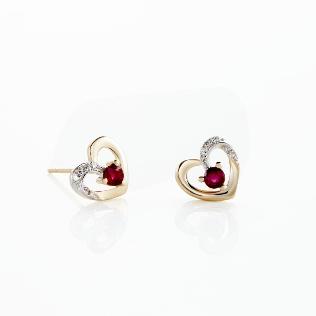 Boucles D'oreilles Puces Kyrill Or Jaune Rubis Diamants