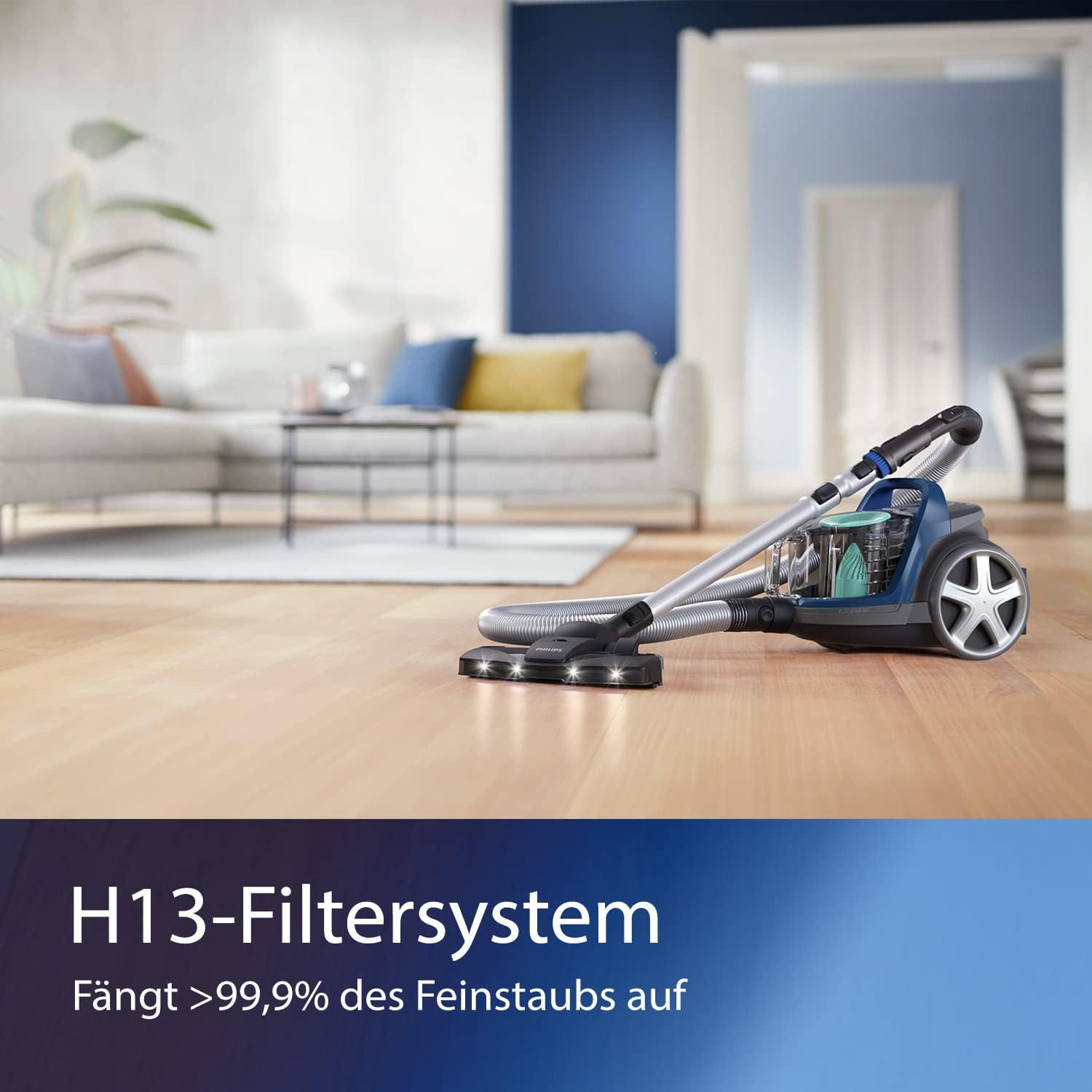 Philips 5000 Serie Beutelloser Staubsauger – Kompakt, 900 W Saugleistung, PowerCyclone 7, TriActive+ LED-Düse, HEPA Allergy H13-Filter, Multi-Oberflächen-Reinigung, Hygienisches Entleeren (FC9557/09)