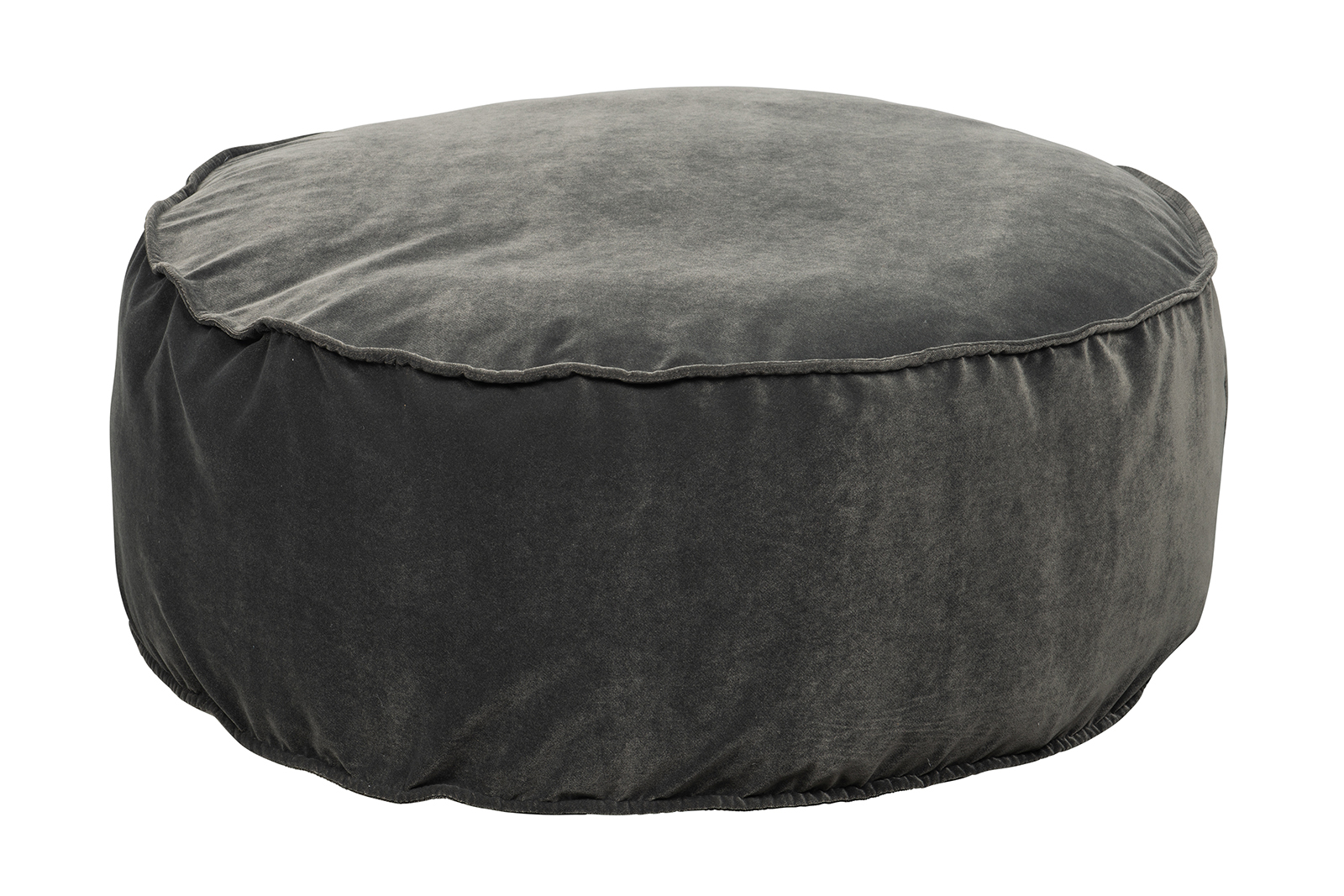 Ruby pall Stor pall. I velurtekstil Celine Grey  med duntopp og spesialsøm.