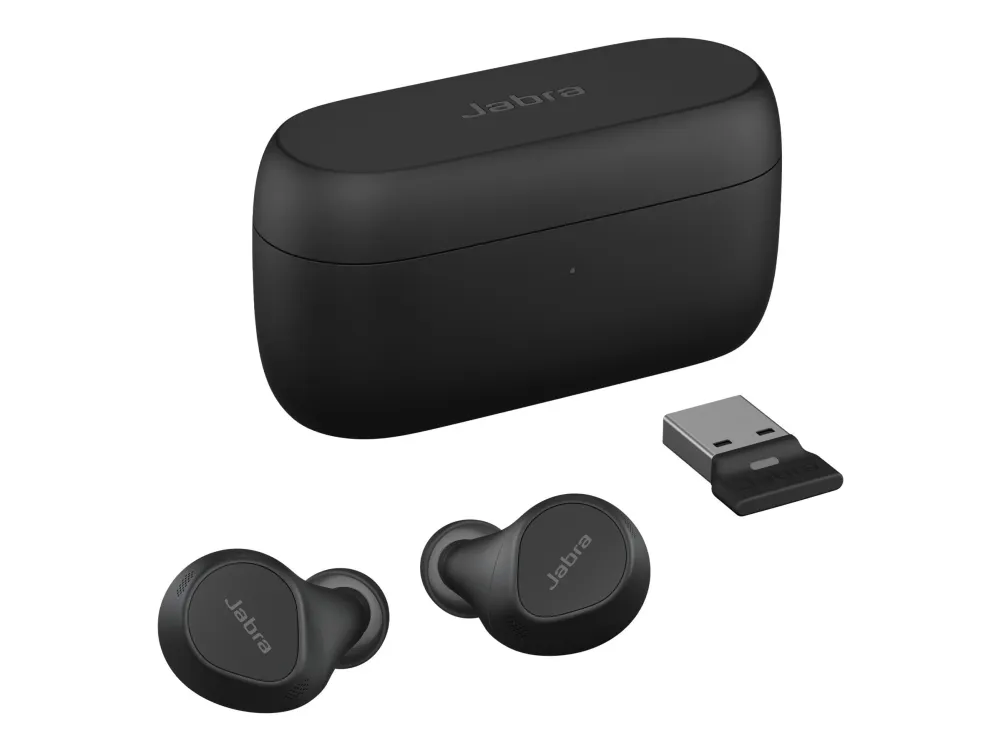 Jabra Evolve2 Buds UC - Ægte trådløse øretelefoner med mik. - i øret - Bluetooth - aktiv støjfjerning - USB-A via Bluetooth adapter - støjisolerende - sort - Zoom Certified, Optimeret til Google Meet