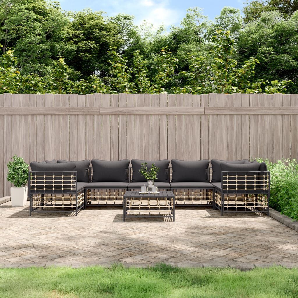 vidaXL 8-delige tuinloungeset met kussens, antraciet