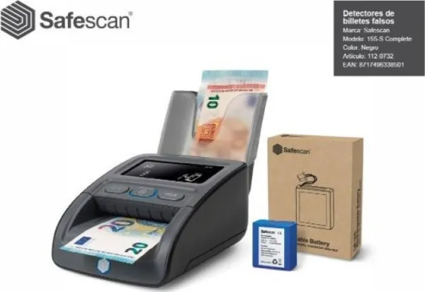 Safescan 155-S Komplett, Multi-valuta, Infrarød (IR), Blæk, Magnetisk, Metallic thread, Size, Thickness, Watermark, Sort, LCD, CE, WEEE, RoHS, REACH, Vekselstrøm