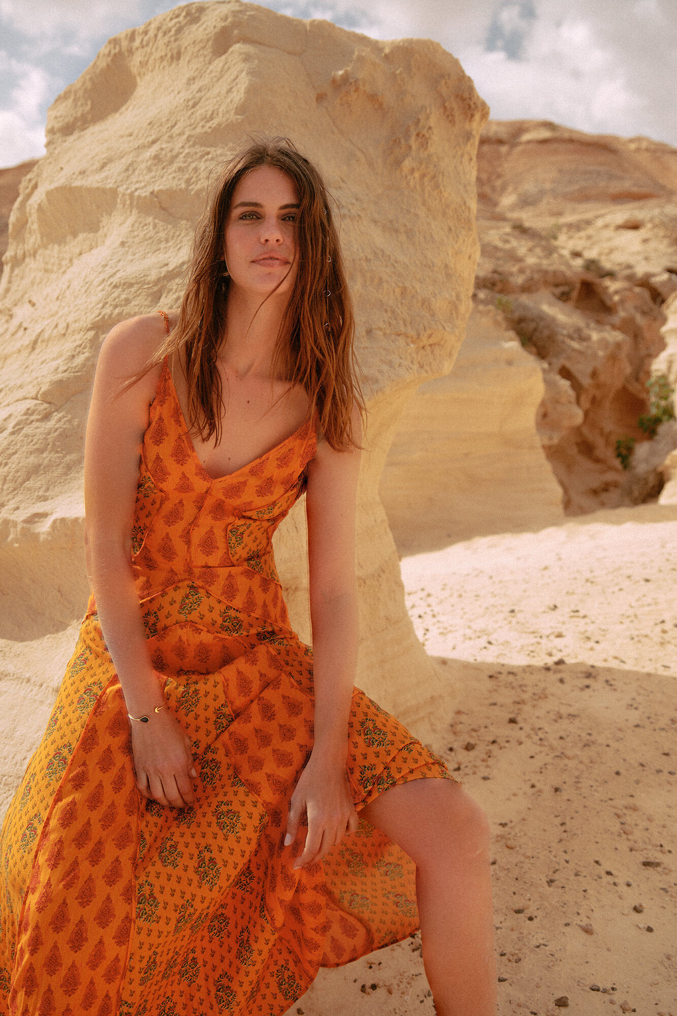 Vestido longo estampado - Multicolorido