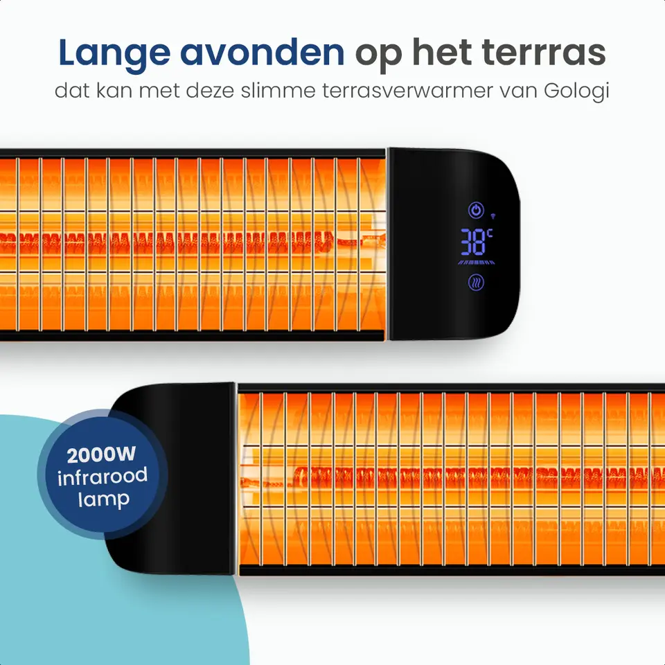 Gologi Slimme Terrasverwarmer - Heater Elektrisch - 2000W - Zwart
