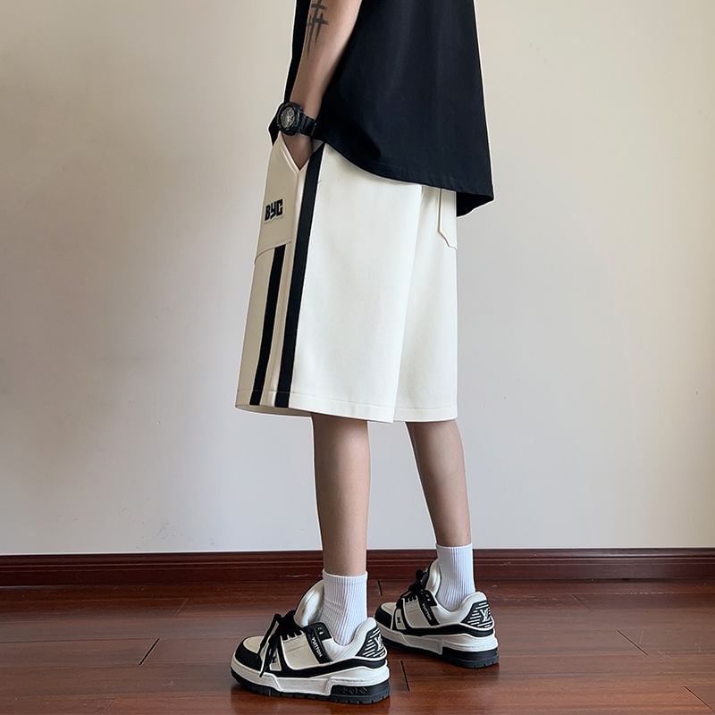 Lingaris - Gestreepte shorts met trekkoord en letters