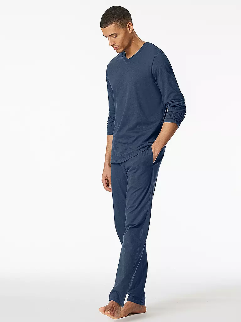 SCHIESSER Pyjama Langarmshirt MIX + RELAX blau