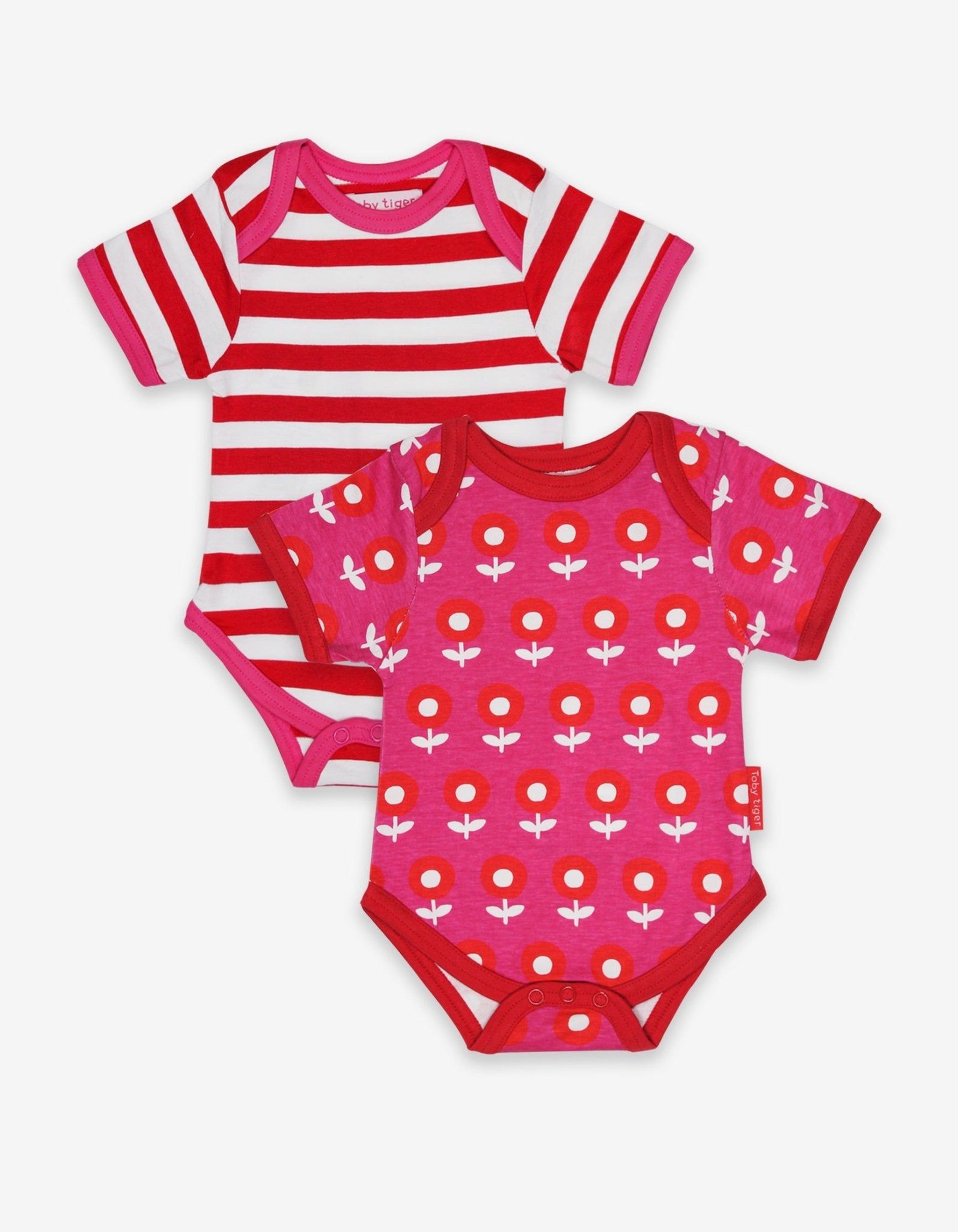 Toby Tiger Baby Bodys , 2er-Pack, rot und pink