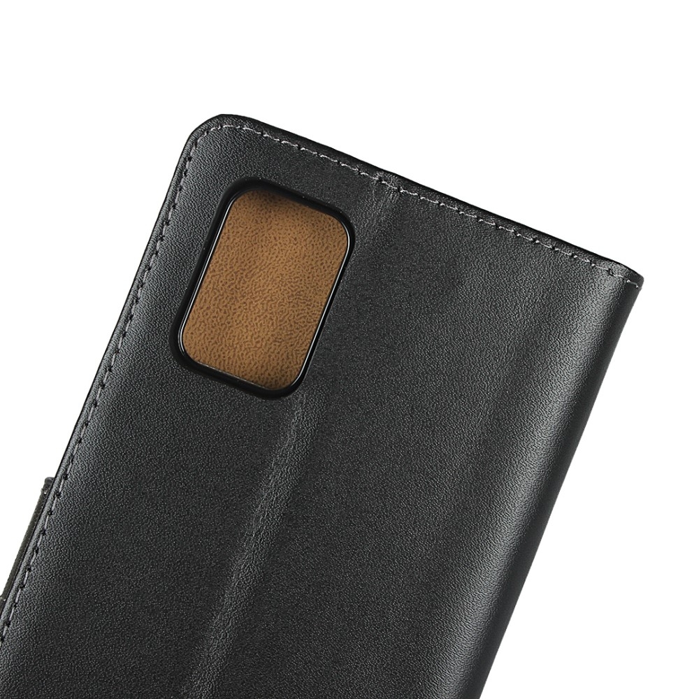 Samsung Galaxy A51 5G Echtleder Tasche Flip Cover mit Kartenfächer - Schwarz
