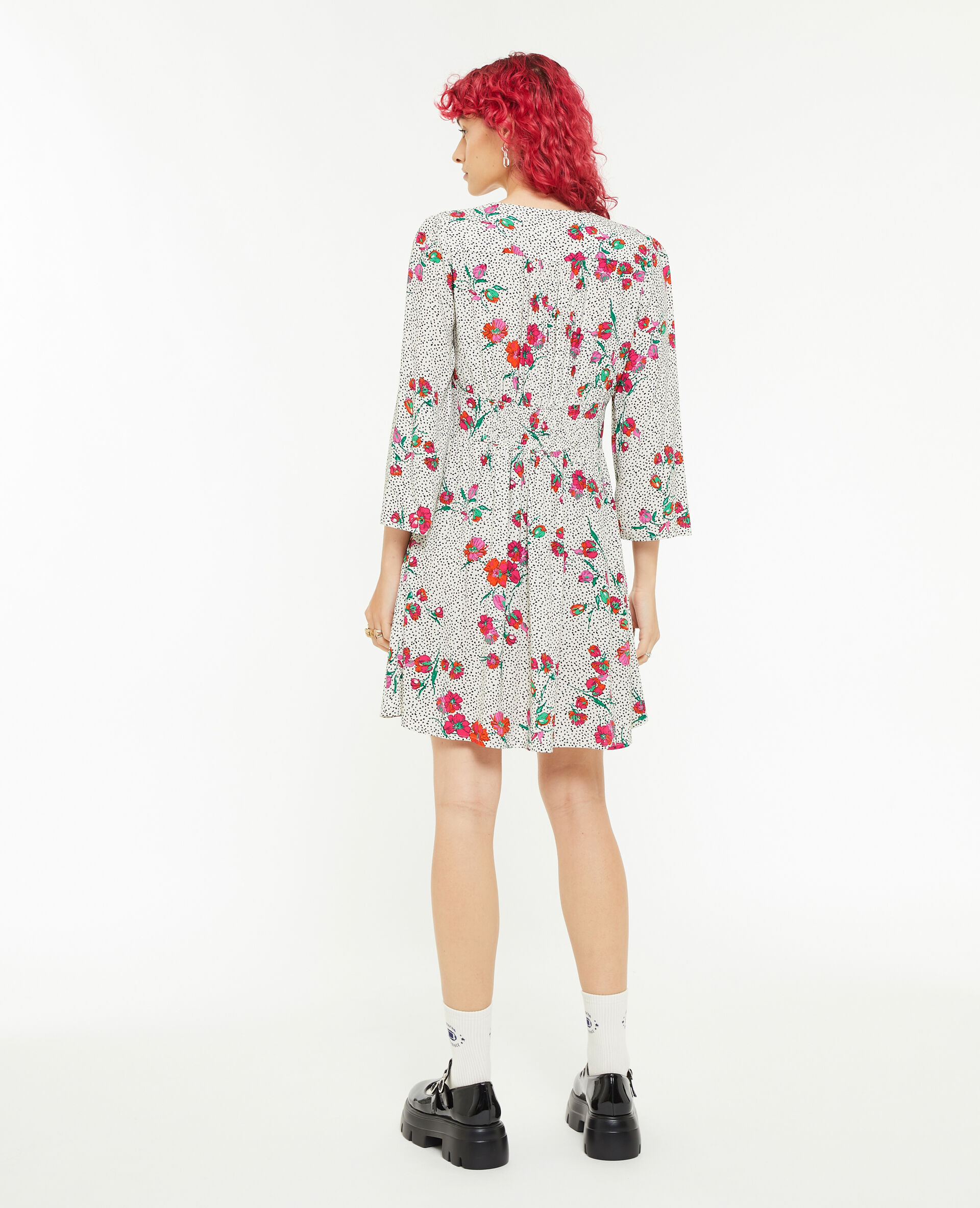 Robe courte imprimée fleurs - Blanc