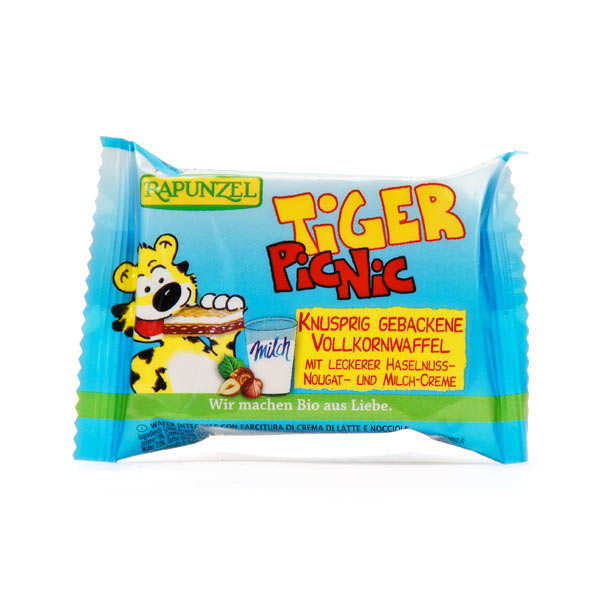 Tiger snack bio, Gaufrette à l'épeautre avec fourrage au lait et aux noisettes