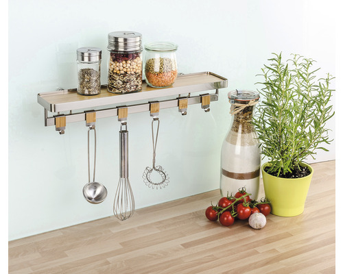 Wenko Vacuum-Loc kruidenrek met reling, premium zilver/bamboe