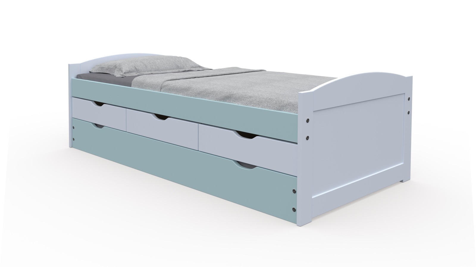 Funktionsbett PRATI - Salbei Pastello - Massivholz - 2x 90x200 cm