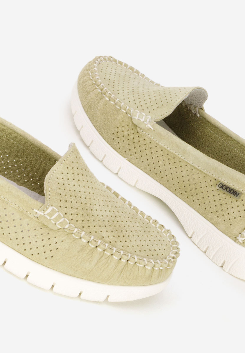 Mocassins femme en cuir vert Irsaia