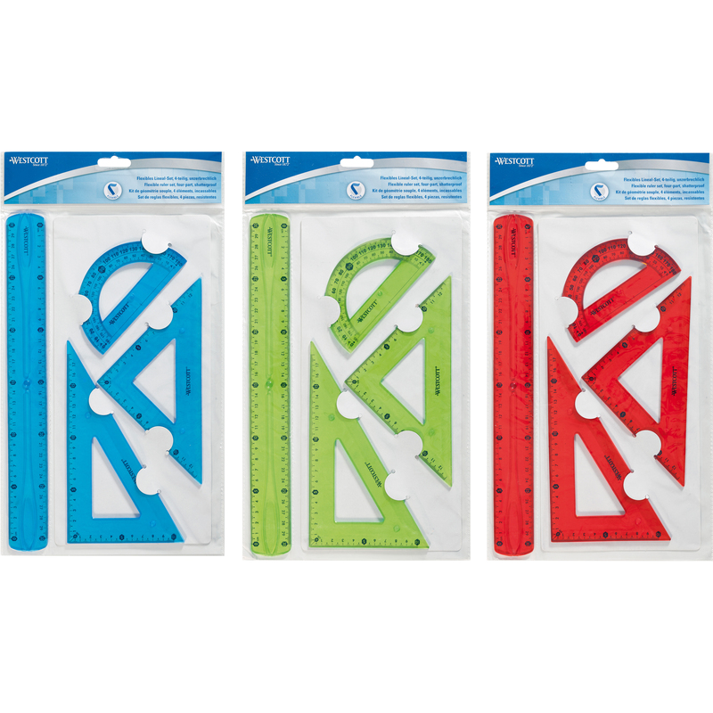 Westcott Geometrie-Set Flexi, 4-teilig, assortiert, 1 Stück, 30 cm