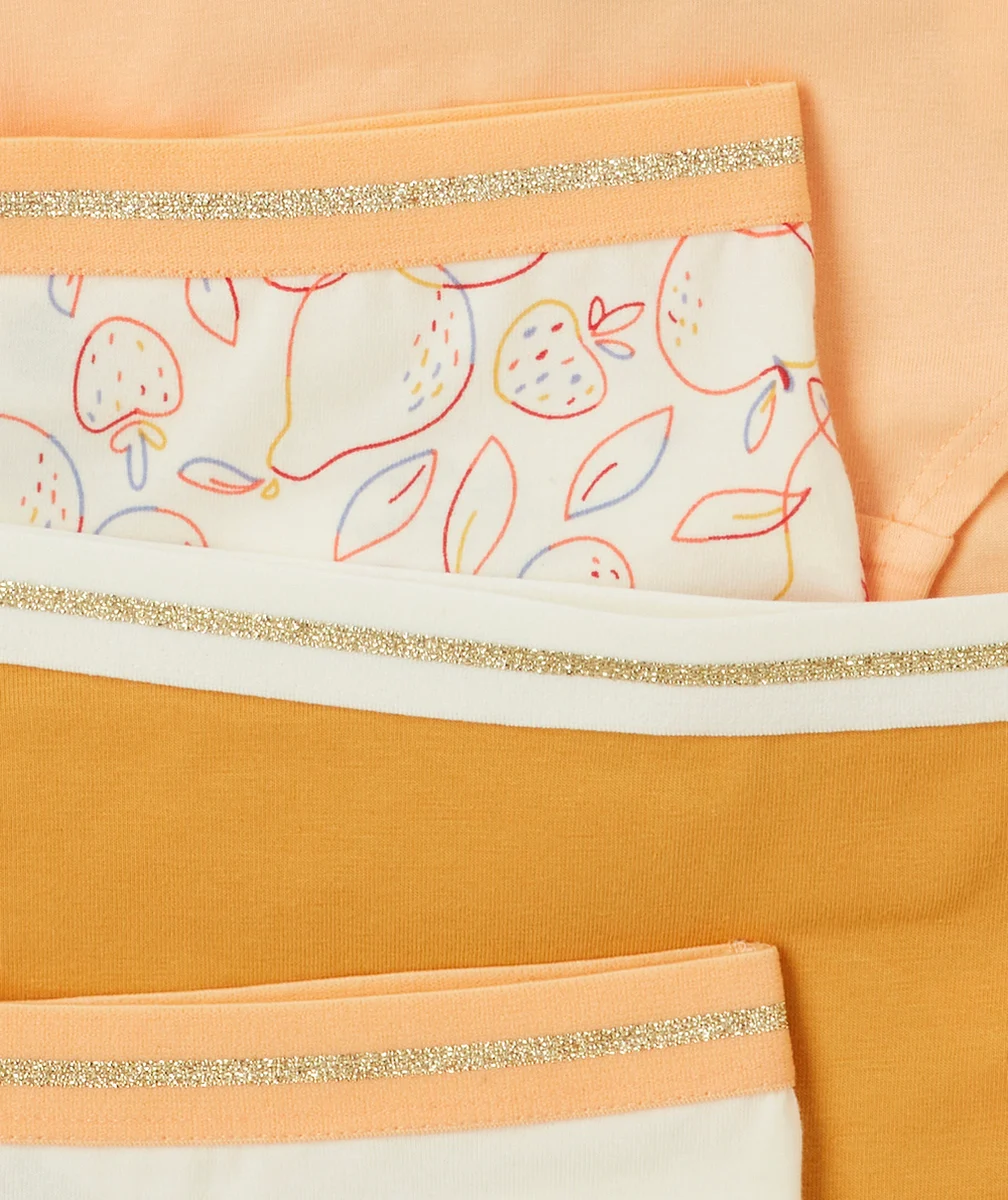LOT DE 7 SHORTIES FILLE 100% COTON ORANGE ÉCRU BLEU ET JAUNE