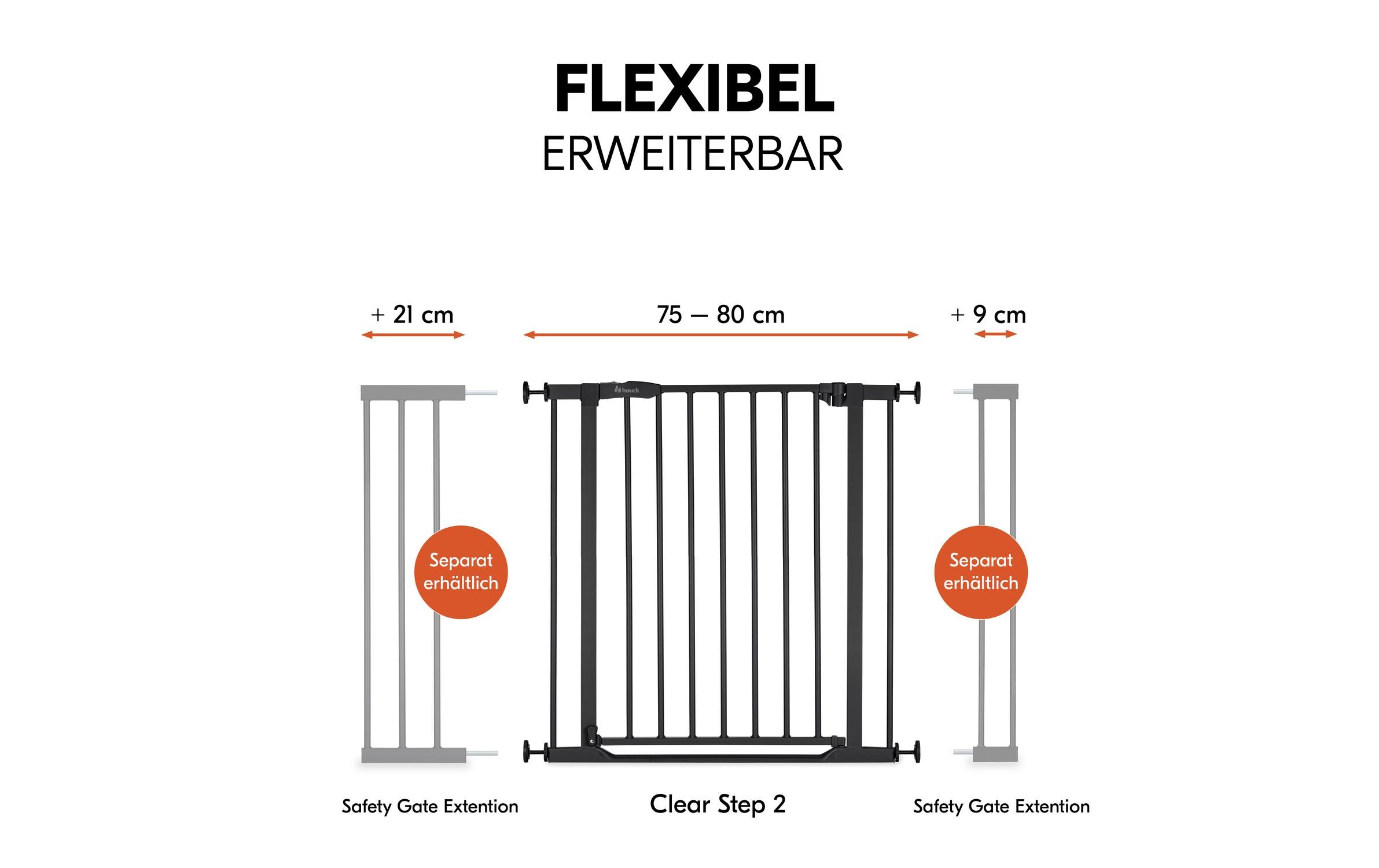Türschutzgitter Clear Step 2 Schwarz 75 cm - 80 cmBarrierefreies, manuell schliessendes Tür- und Treppenschutzgitter-Set