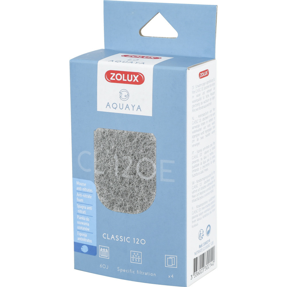 Filtre pour pompe classic 120, filtre cl 120 e mousse anti nitrates x 4 pou
