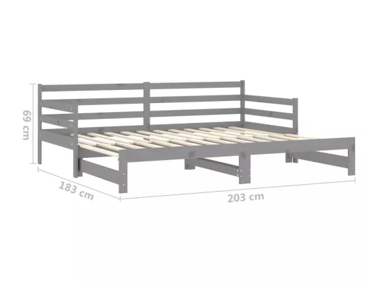 Lit coulissant sans matelas gris 2x(90x200) cm