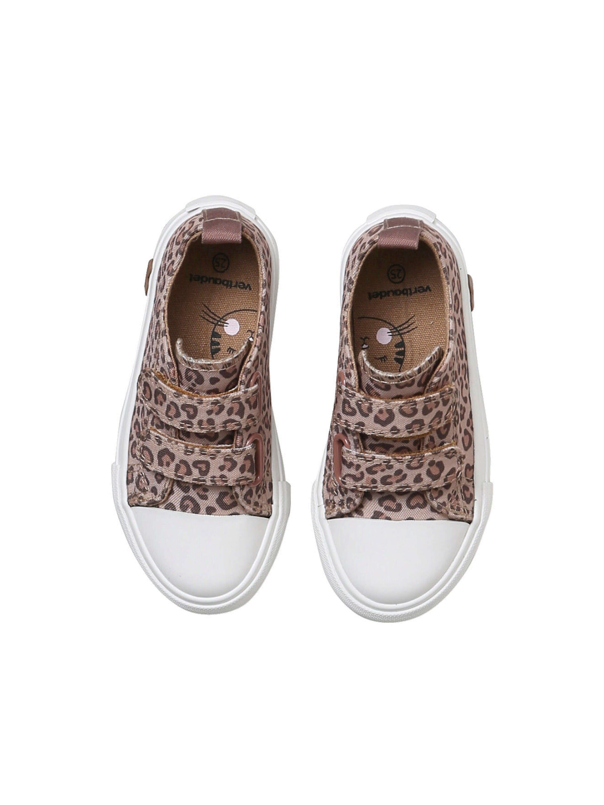 Vertbaudet Kinder Stoff-Sneakers mit Anziehtrick und Klett, Leoprint beige bedruckt