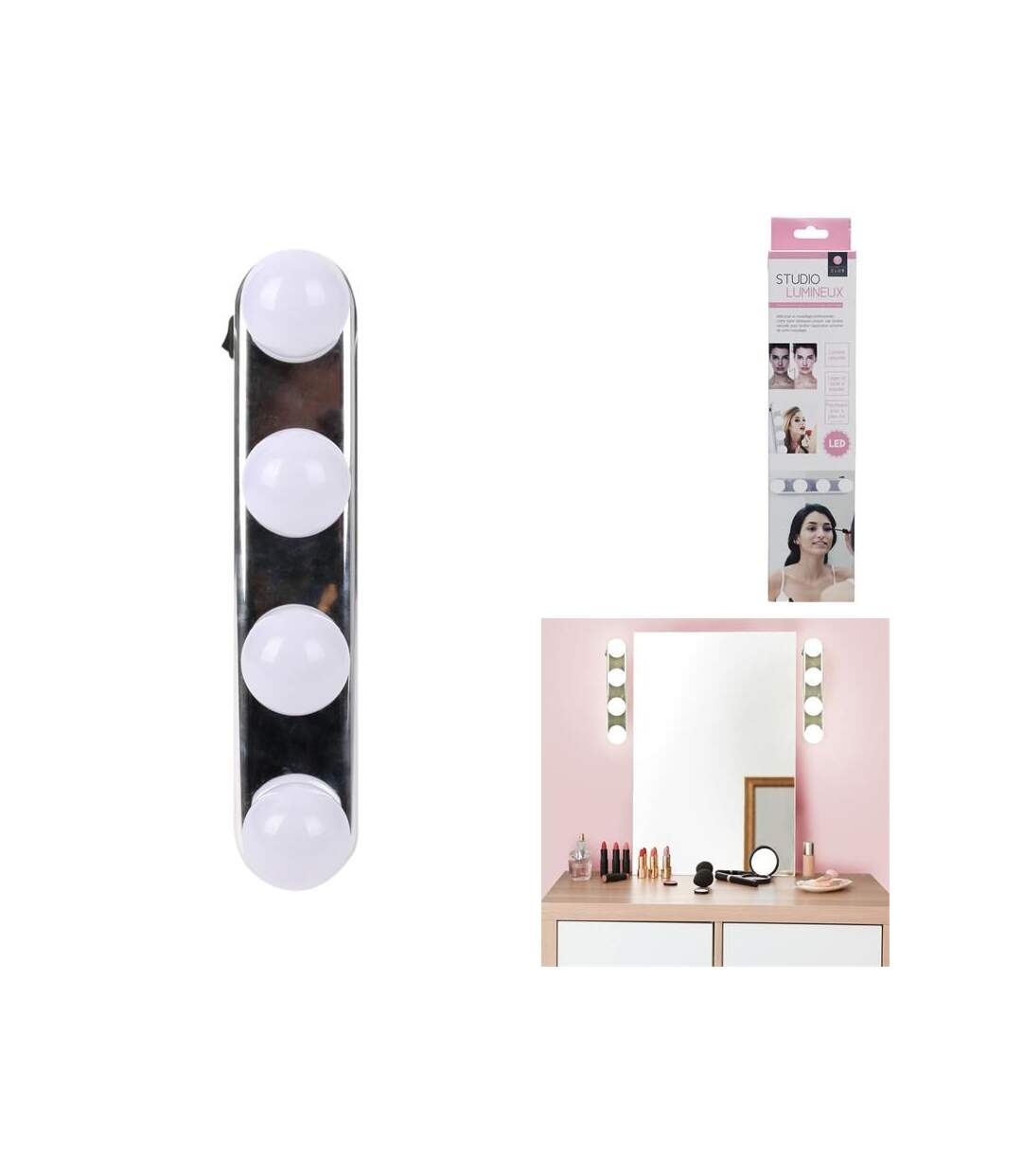 Paris Prix - Barre Lumineuse Ventouse 4 Ampoules 30cm Blanc