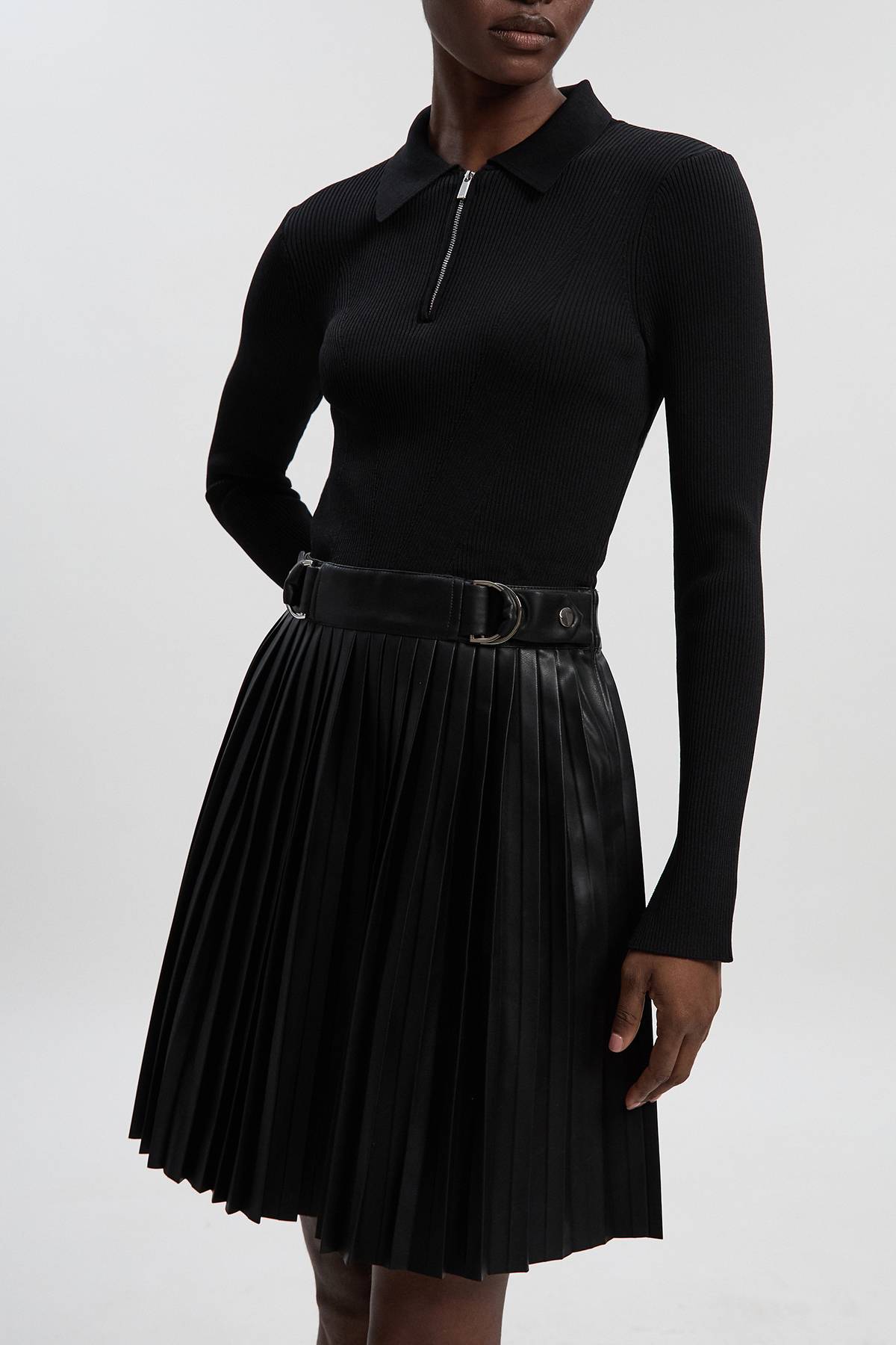 KarenMillen Robe Mini Plissée Tall à Col Zippé en Maille et synthétique