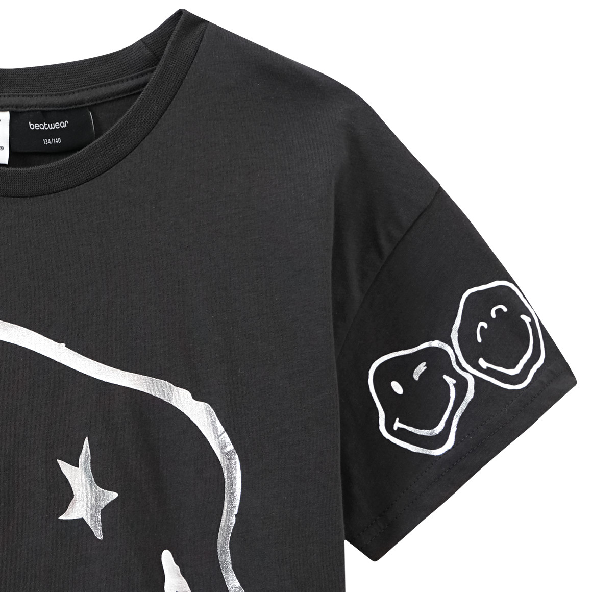 Beatwear SmileyWorld T-Shirt mit Folien-Print dunkelgrau
