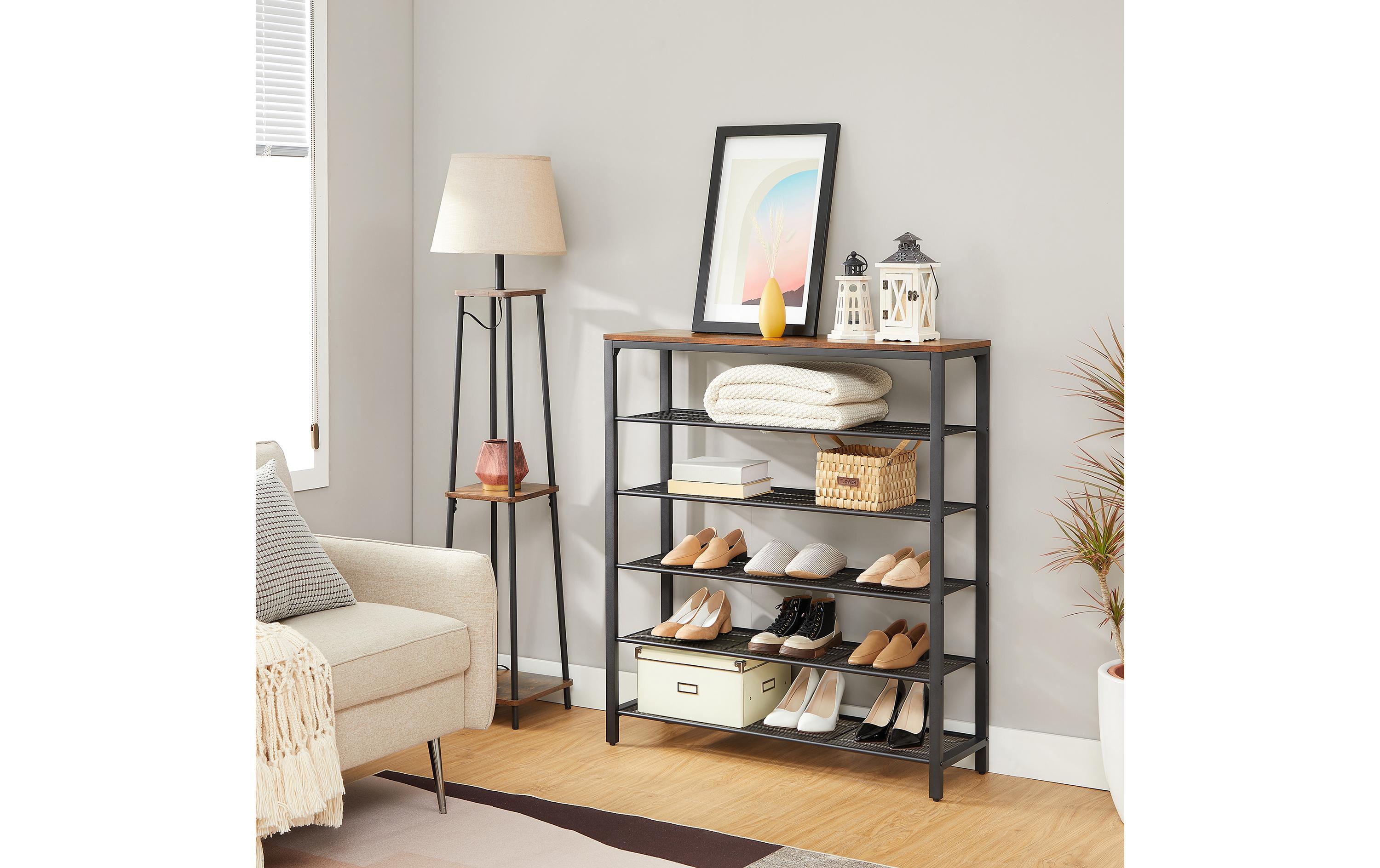 Schuhregal mit 5 Ablagen 100 x 110 cm, Braun/Schwarz<br>Schuhgestell