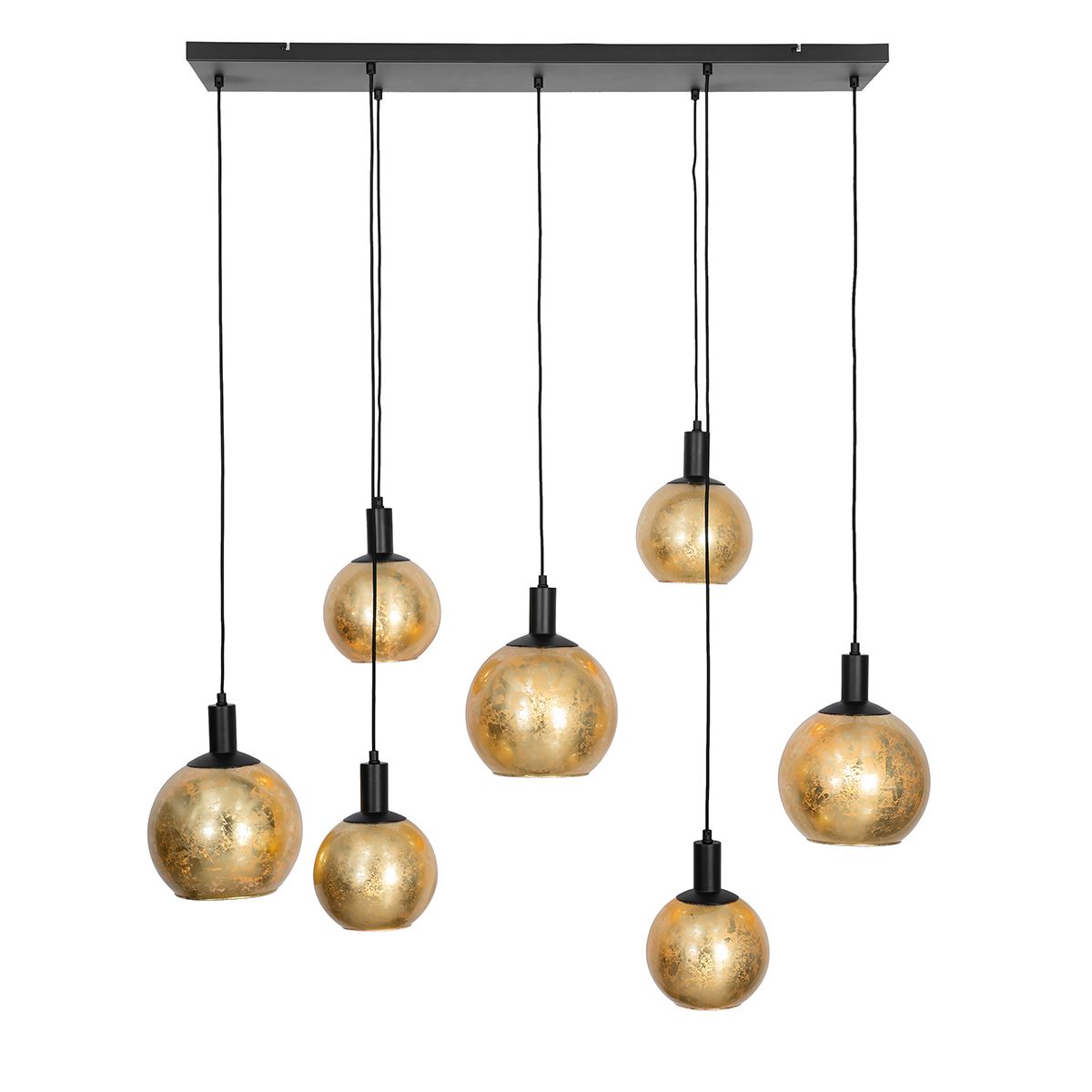 Design hanglamp zwart met goud glas 7-lichts - Bert