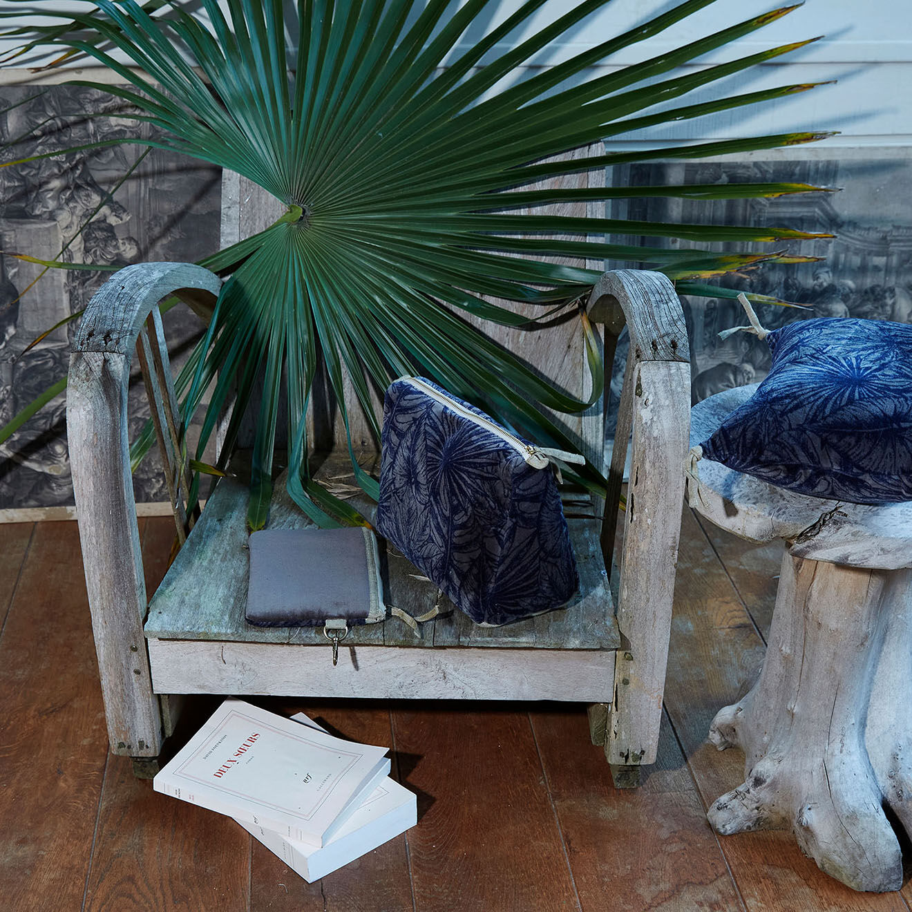 En Fil d'Indienne Trousse plate + trousse de toilette Goa plomb