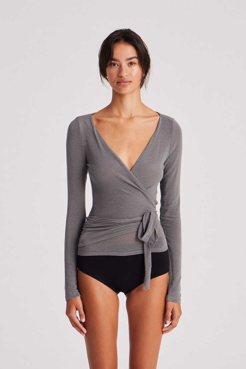 Gai+Lisva  Anne Wool Wrap langærmet t-shirt - Dark Gull Grey