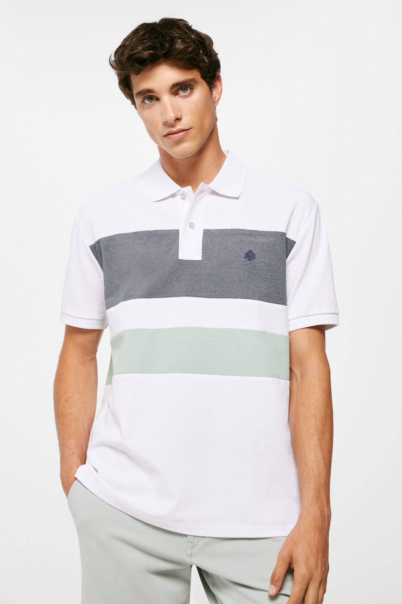 Camisa polo Oxford piqué com blocos - branca
