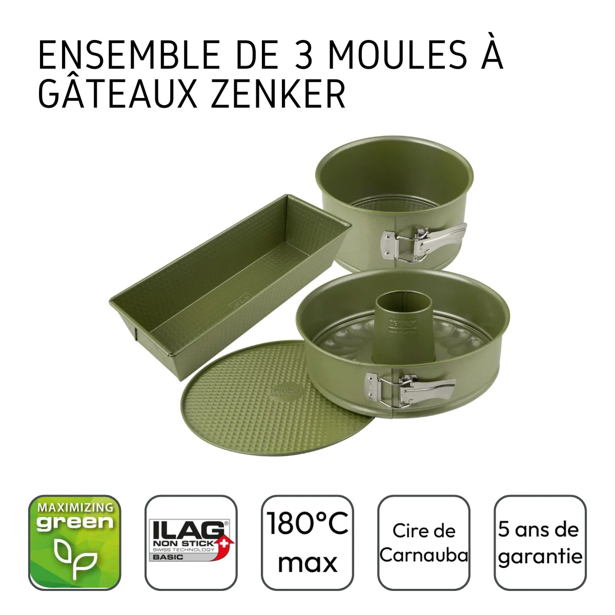 Ensemble de 3 moules à gâteaux Green Vision Zenker