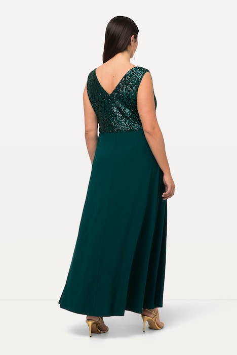 Abendkleid, Pailletten, V-Ausschnitt, ärmellos