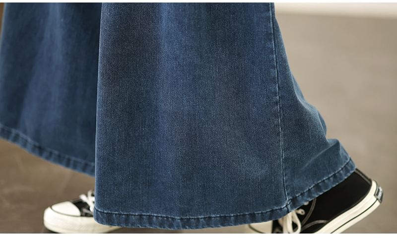 Lewwe - Gewassen denim culottes met trekkoordtaille