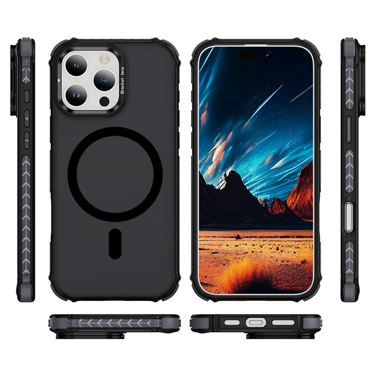 iPhone 16 Pro Max MagSafe Hybrid Hardcase Hülle TPU Bumper   Kunststoff Rückseite mit Kamera Kickstand - Schwarz