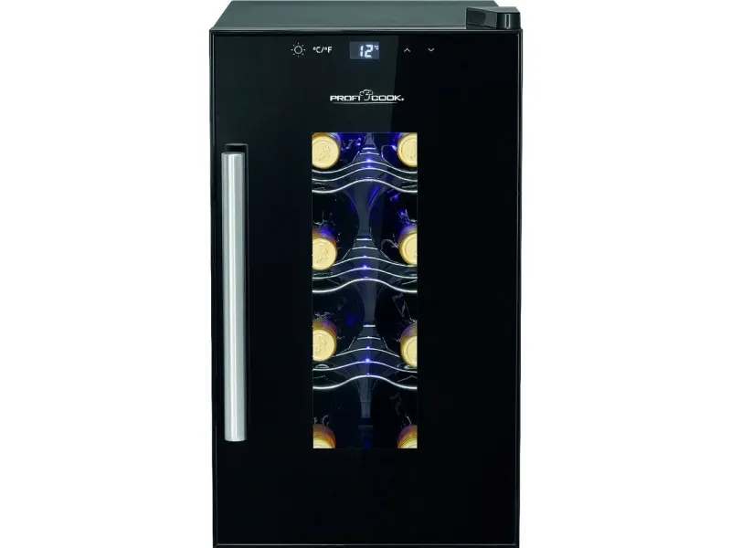 ProfiCook PC-WK 1232, Vin køleboks, Fritstående, 8 flaske(r), G, Indvendig belysning, Sort