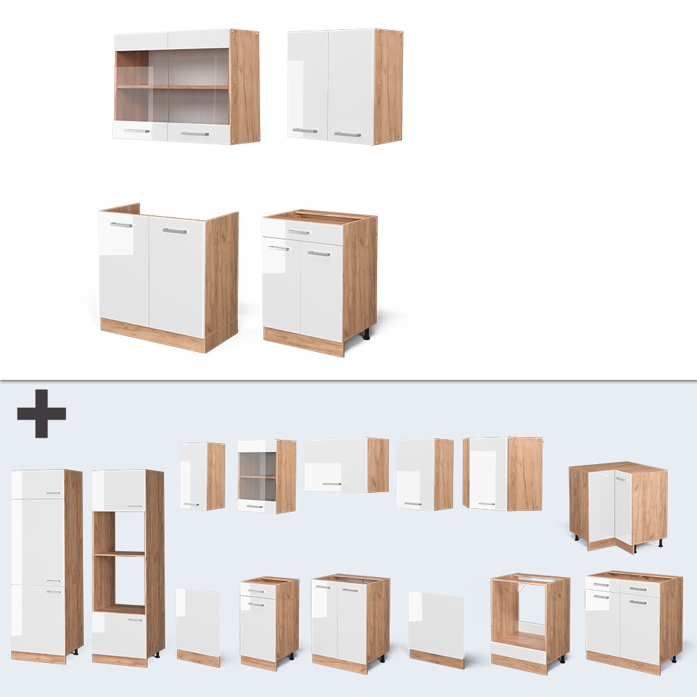 Vicco Küchenzeile Küchenblock Einbauküche R-Line Single Front Weiß Hochglanz