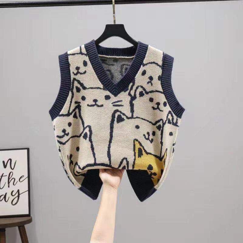 Muezz - V-hals kattenprint trui vest