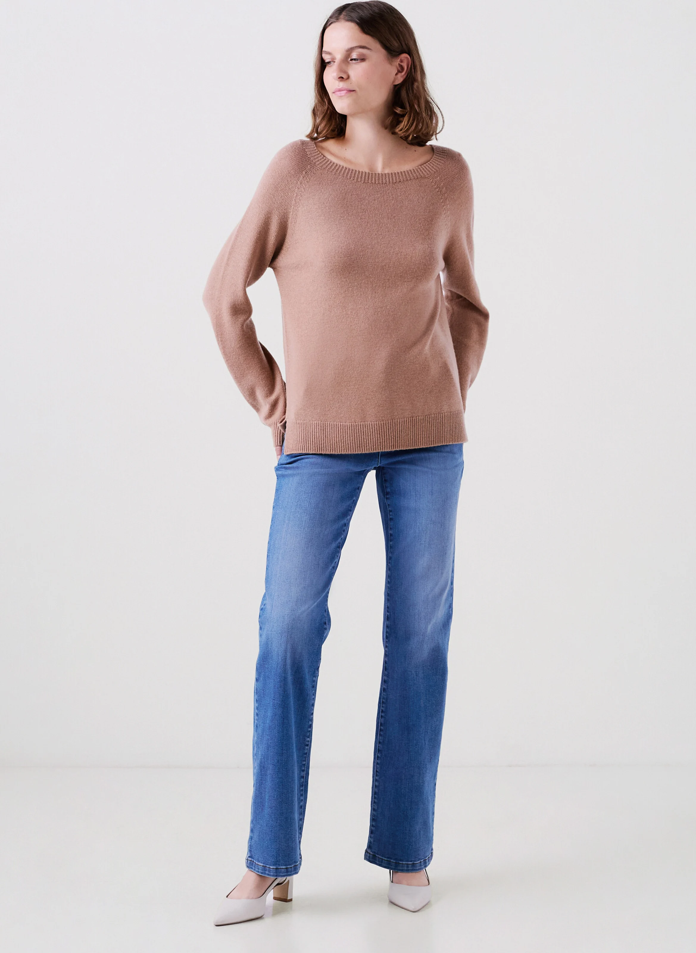 MDIMITRI - Pull droit col rond en laine | Marron