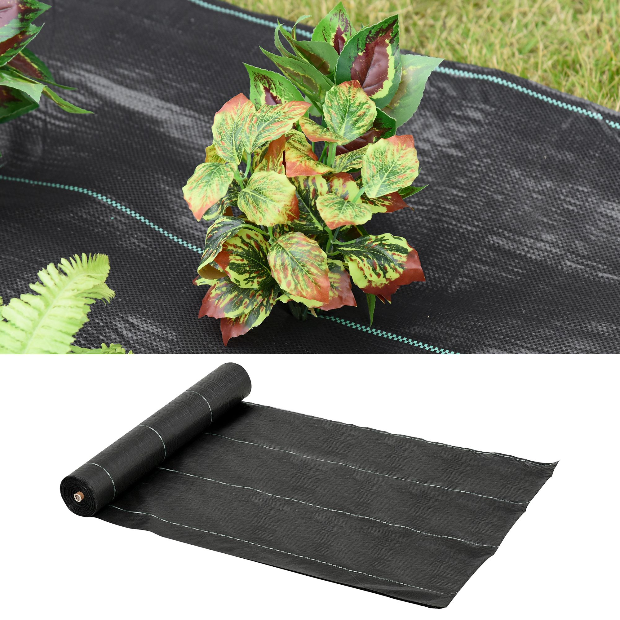 Tecido geotêxtil Outsunny para controle de ervas daninhas, 2x50m, 100g/m², para jardim, terraço e pátio, preto.