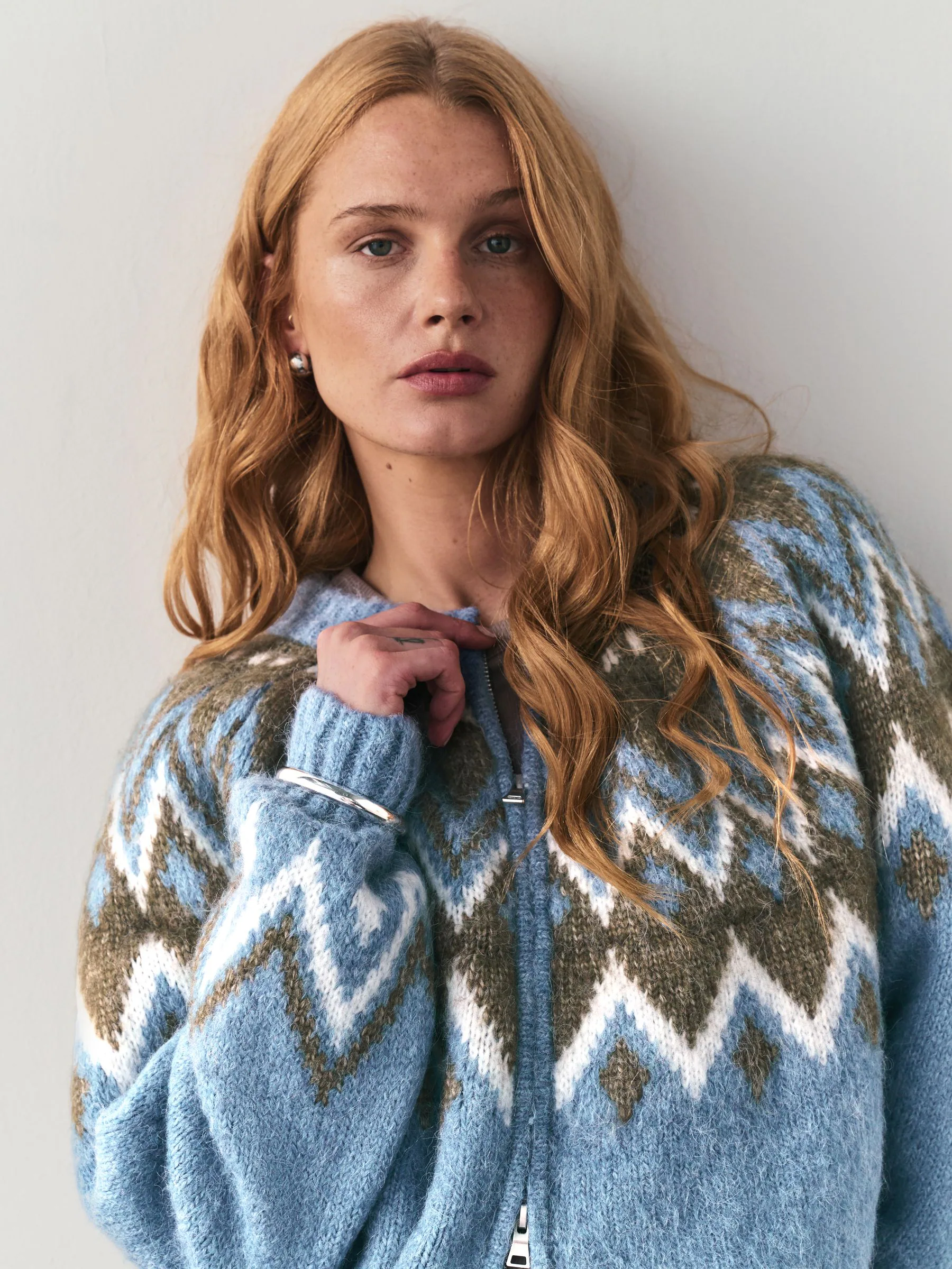 Blauw - Nothing Ordinary Check Fairisle Pattern Knit Zip Through Jumper With Wool