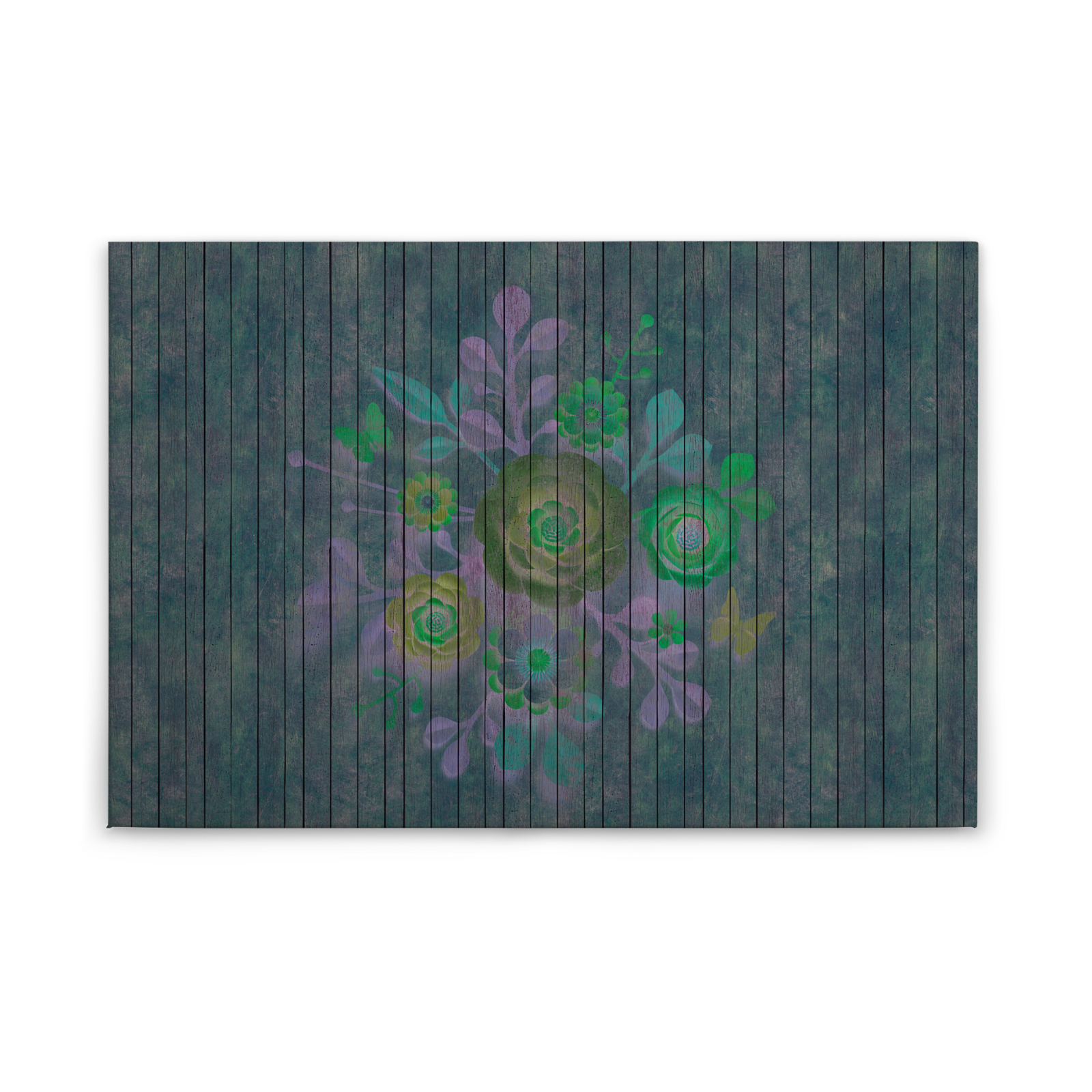 Leinwandbild BLUMEN AUF HOLZ - grün-lila - 90x60 cm