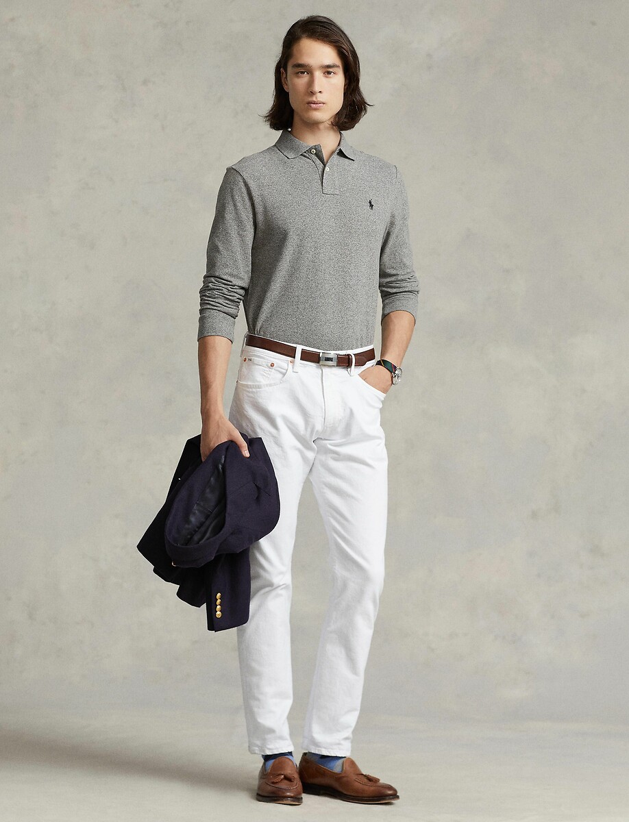 POLO RALPH LAUREN<br>Polo de manga comprida com corte justo em piqué