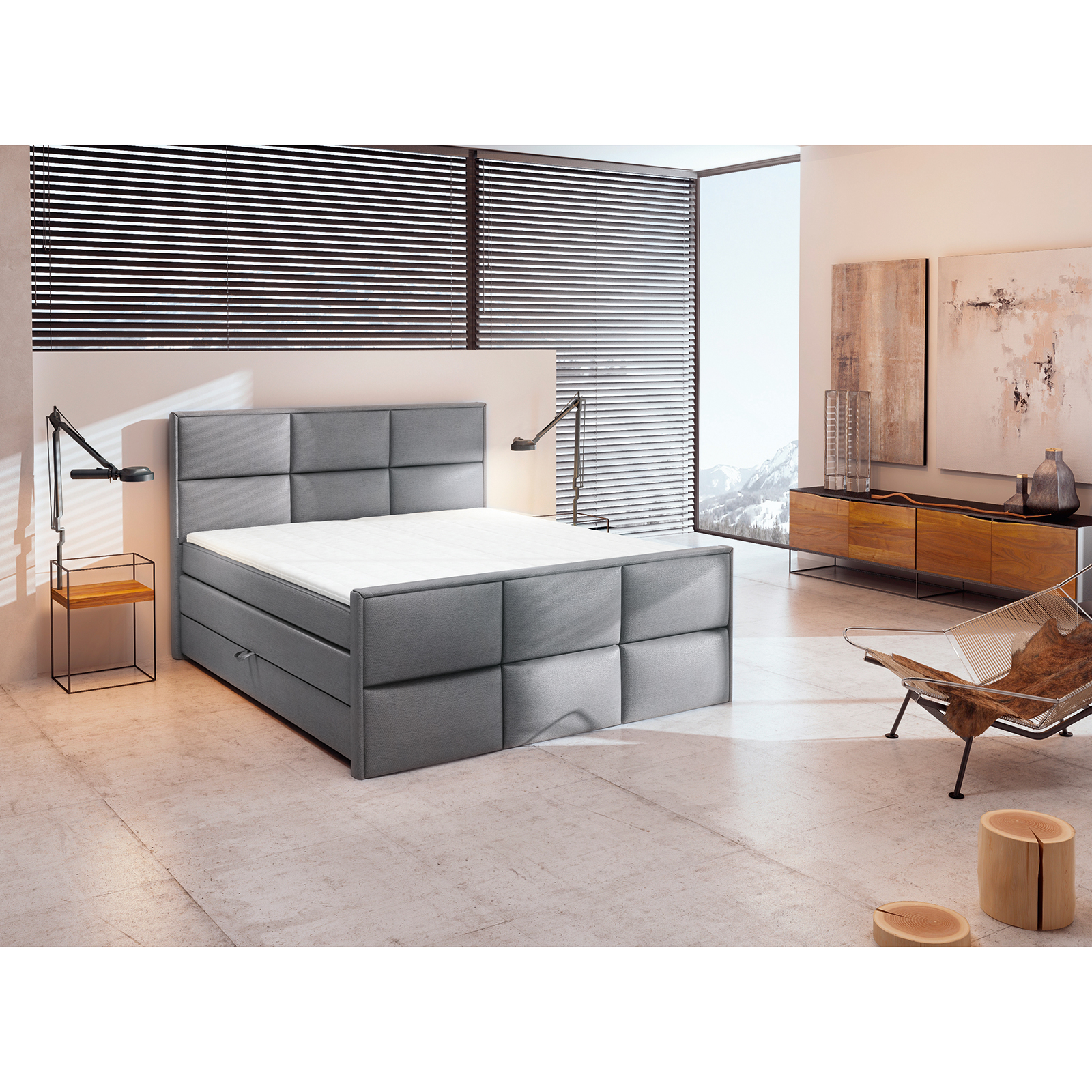 Boxspringbett - silber - Bettkasten - H3 - 180x200 cm