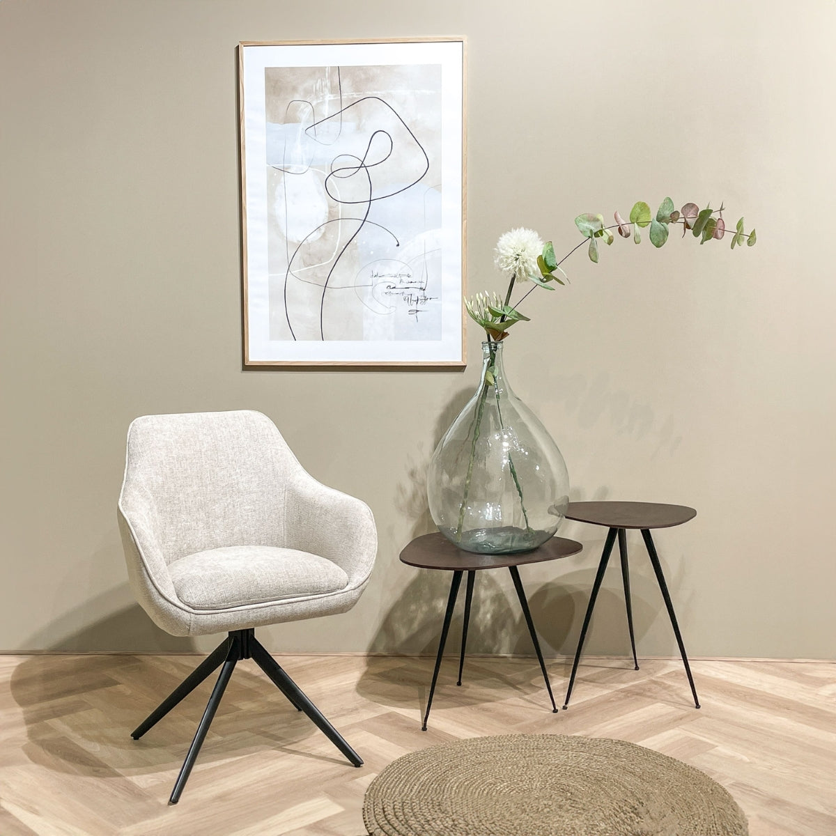 Livingfurn Thomas draaibare armstoel - stof - toffee