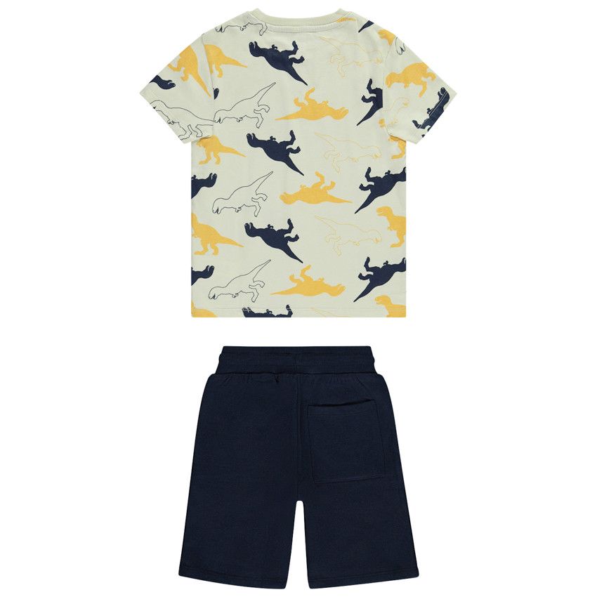 Ensemble t-shirt manches courtes imprimé dinosaure + short pour garçon - Ecru